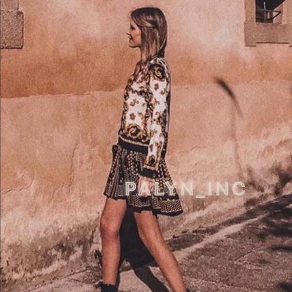 ❤️ZARA SHIRT COLLAR PRINTED DRESS w/ PLEATED SKIRT - Picture 2 of 5